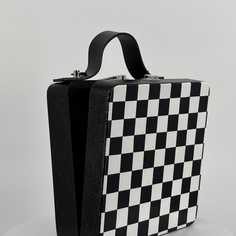Stylish Wooden Checkered Box Handbag, Handmade